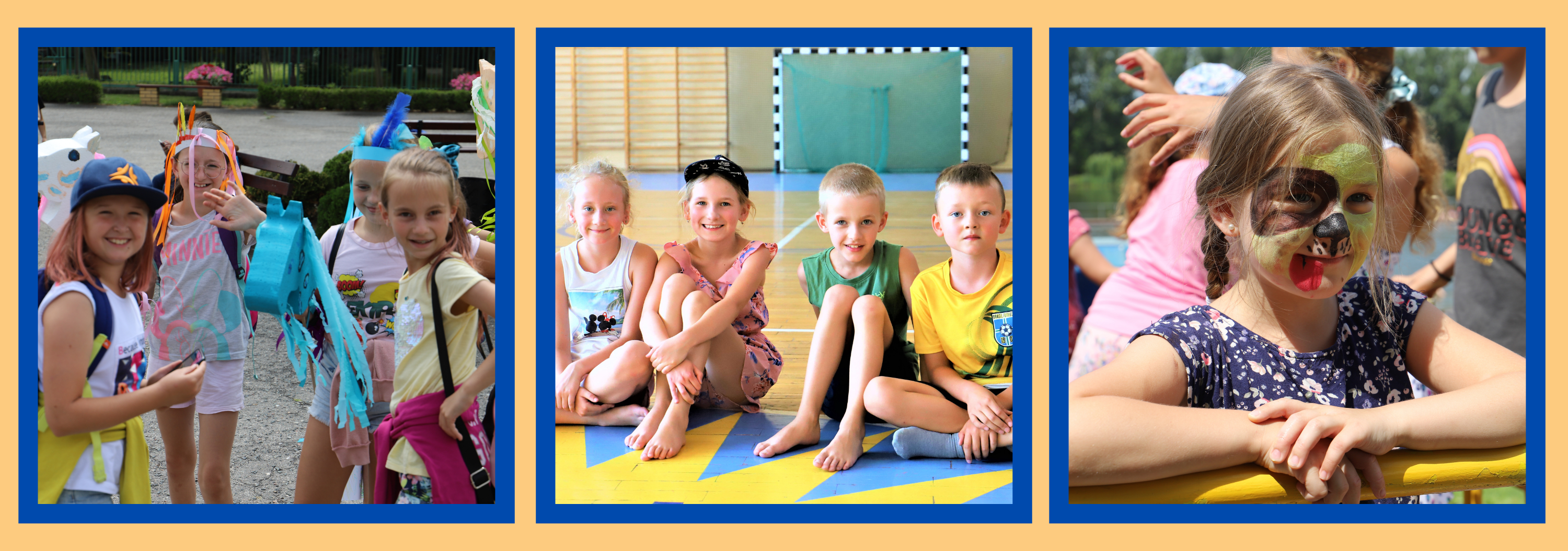 Trzy fotografie przedstawiające dzieci w trakcie zabawy